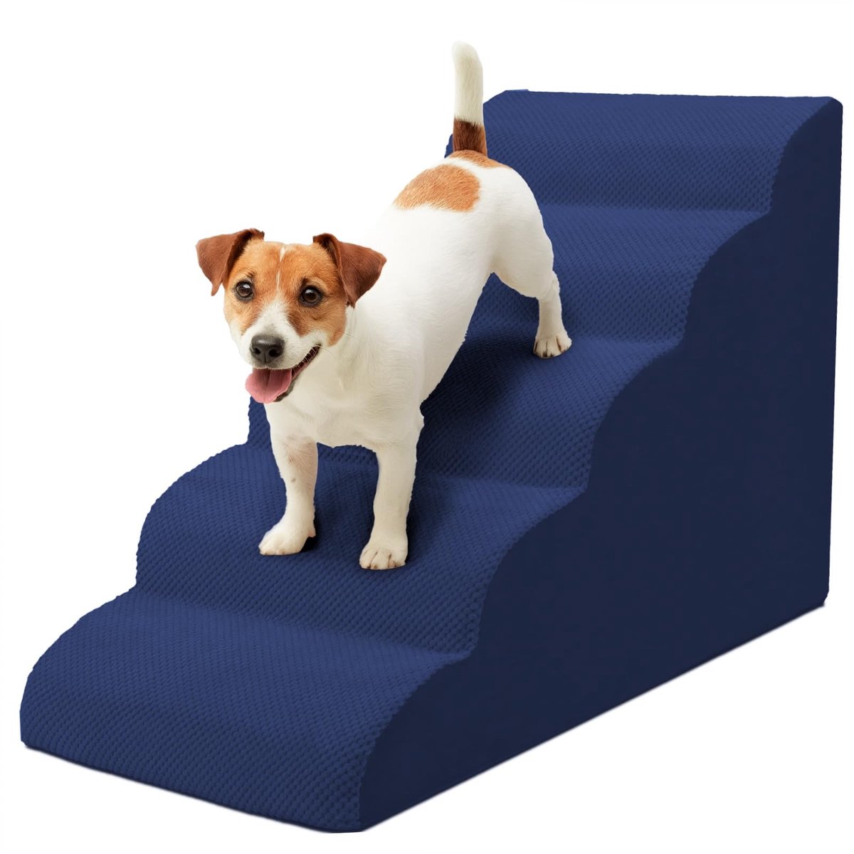 Famanu – Niubya Trapladdertje voor Kleine Honden en Katten, 5 Treden 62 cm, Schuim 30D, Antislip, Afneembare en Wasbare Hoes, voor Bank en Bed, Oudere Huisdieren of Beperkte Mobiliteit, Marineblauw