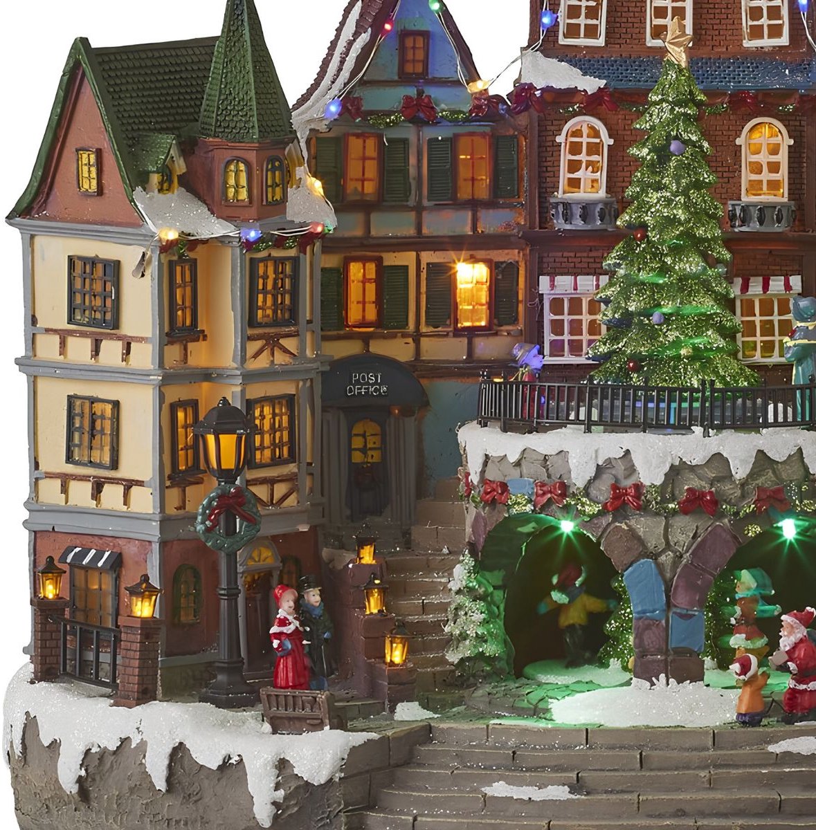 Luville Kerstdorp Miniatuur Dorpsplein - Kerstversiering met Draaiende Kerstboom - Kerstslingers voor Sfeervolle Aankleding - Kerst Deco Dorpje - L42 x B25 x H32 cm - Meerkleurig – foto 3