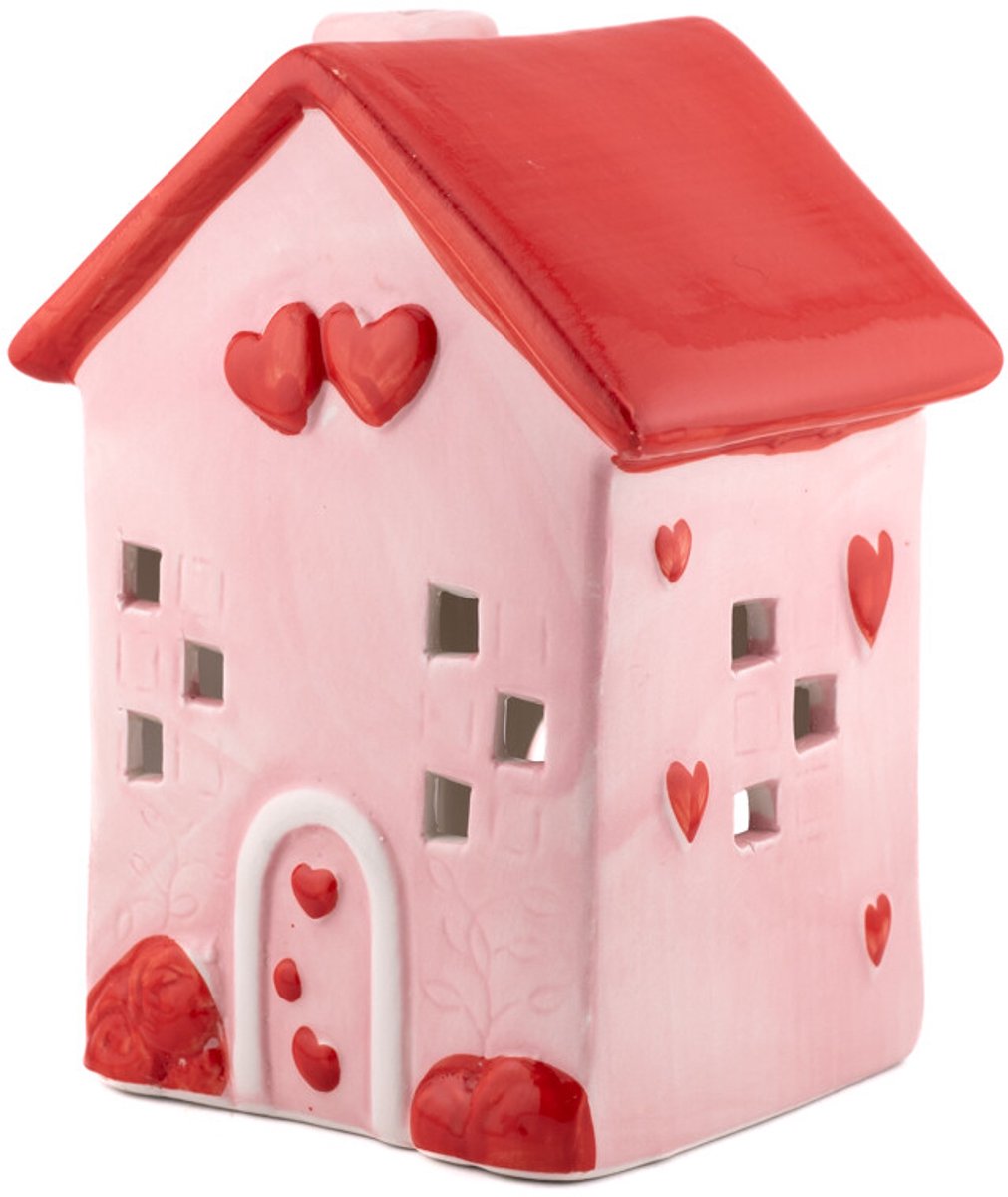 Aardewerk decoratie huisje roze L
