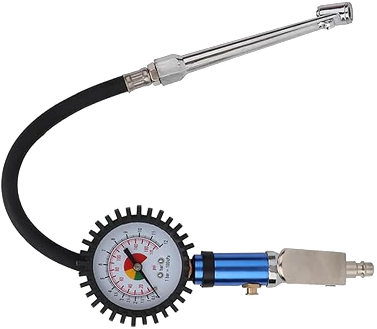 Bandenpomp met Tankstationstekker - Zwart - 1 x 1 x 1 cm - Bandenspanningsmeter met Flexibele Slang - Voor Auto en Vrachtwagen