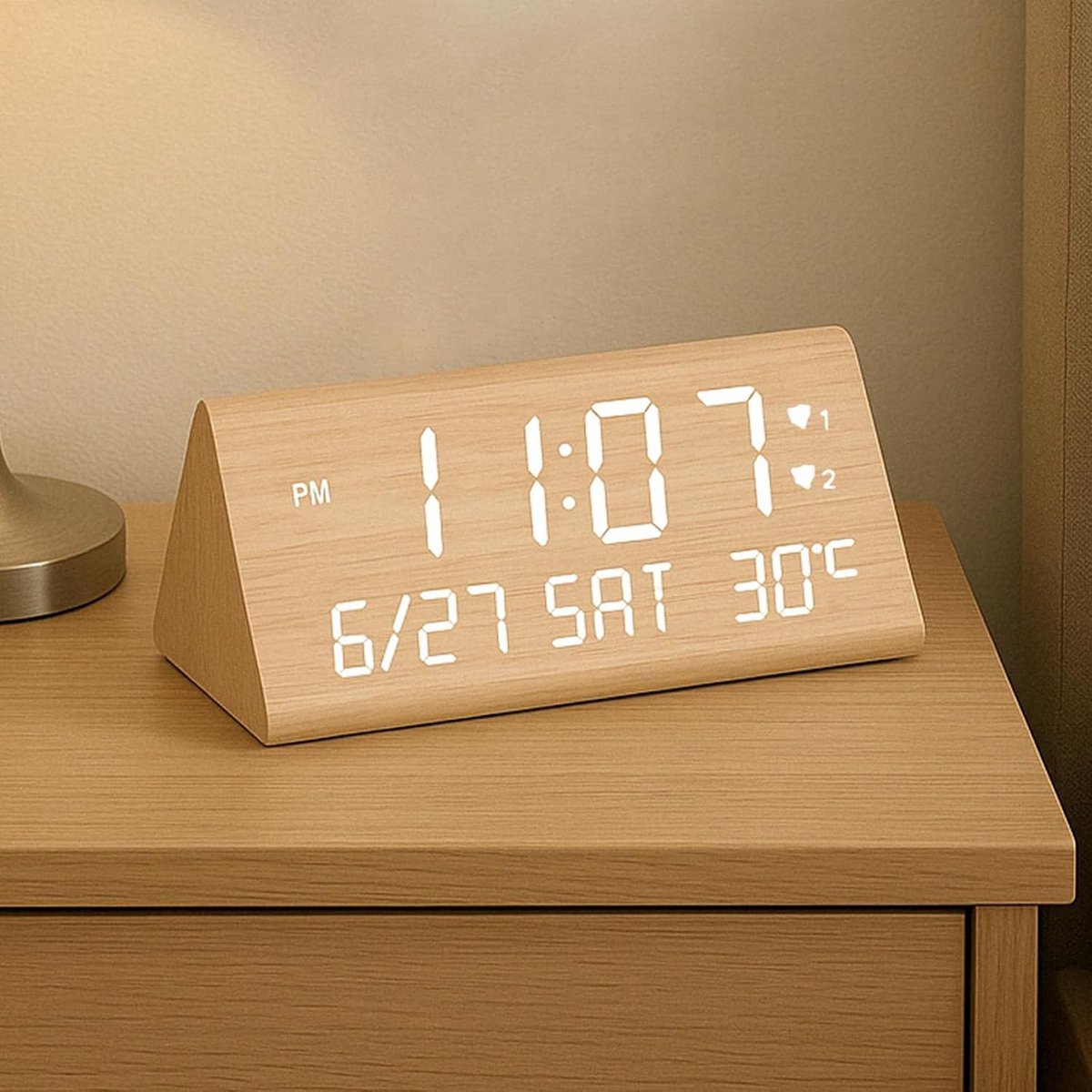 Digitale Houten Wekker - Bamboe - - Met Alarmfunctie en USB Oplaadpoorten - Voor Thuis en Kantoor