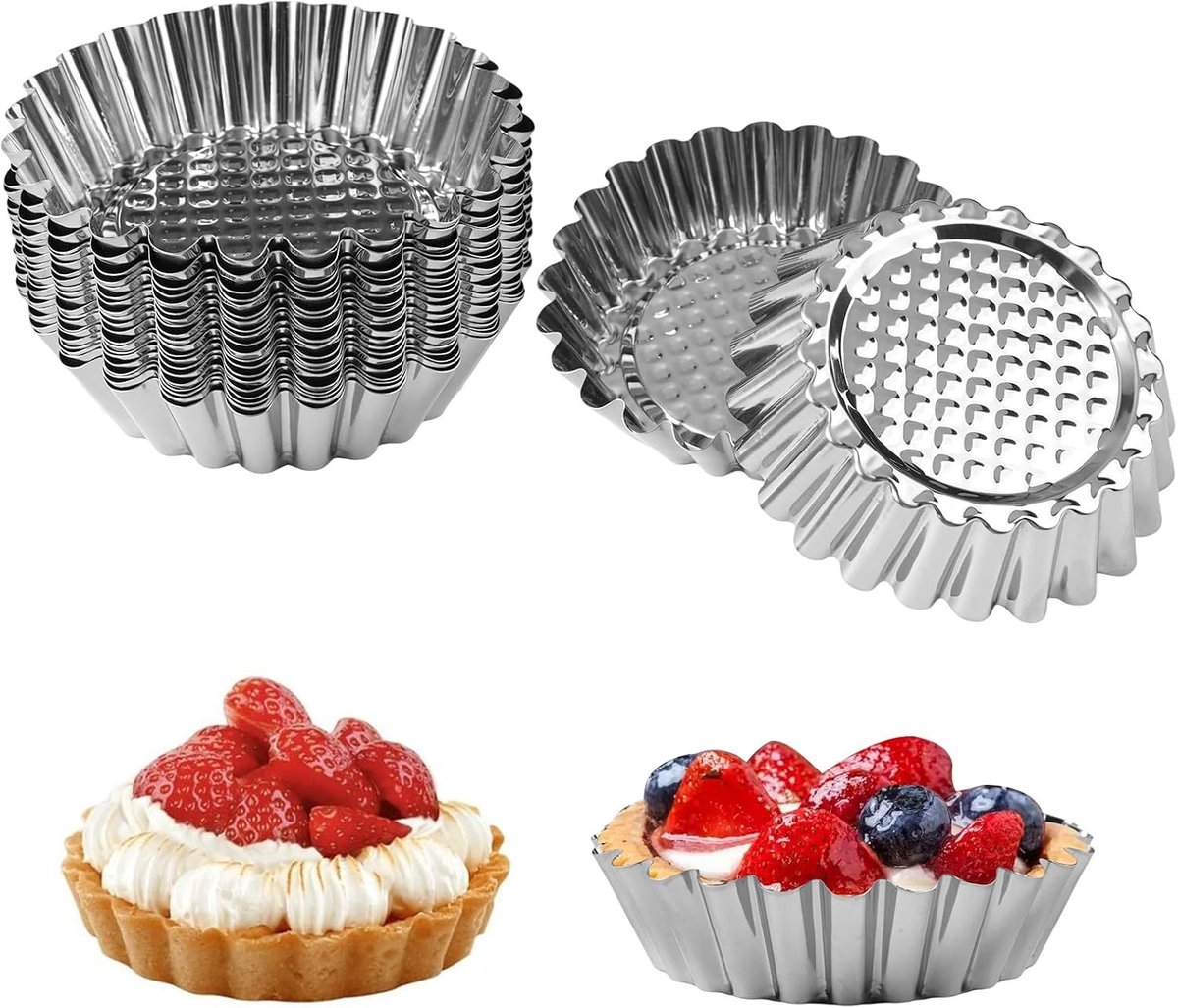 Mini Taartvorm - Zilver - 9,5 x 2,5 cm - Roestvrij Staal met Antiaanbaklaag - Voor Taarten en Desserts