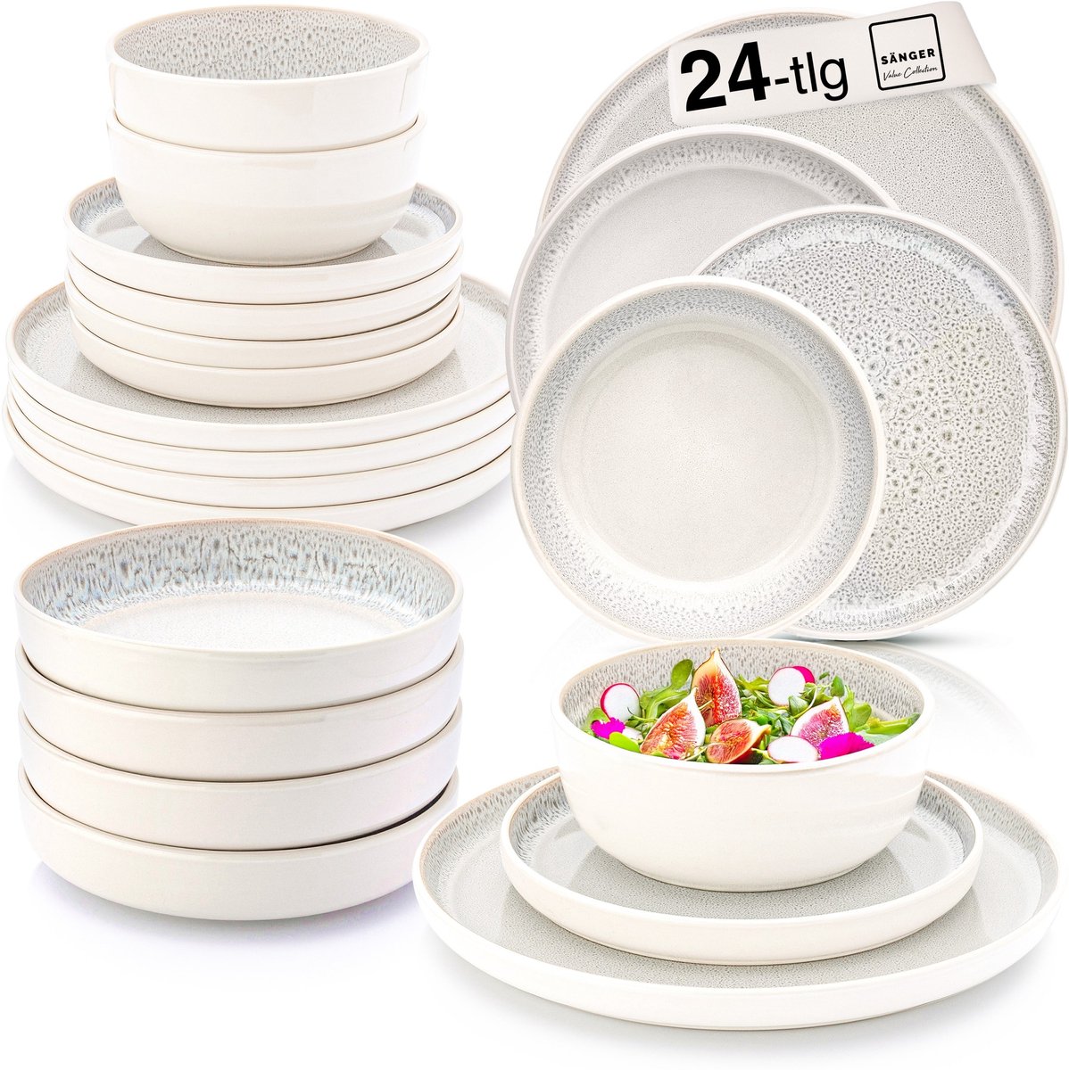 Sänger Aardewerk Serviesset - Combinatieservies - 24-delig - Rustiek - Krasbestendig - Geschikt voor 6 Personen
