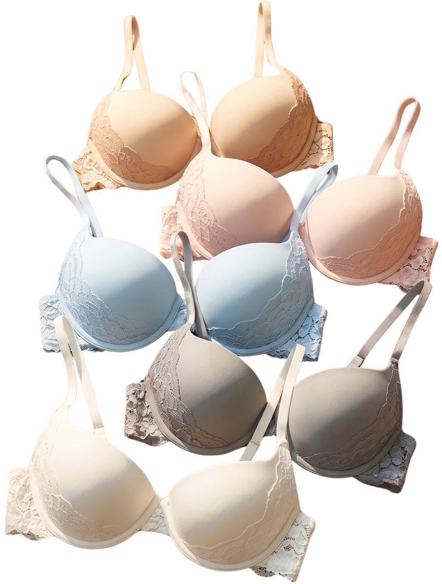 Currero BH Zonder Beugel - Strapless - Zonder Bandjes - Met Voorsluiting - Push-up Bh's - Comfort Beha - Comfortabel - Grote Sluiting - Wit Poeder Orchidee Grijs Lichtbeige - Cupmaat 5 kleuren