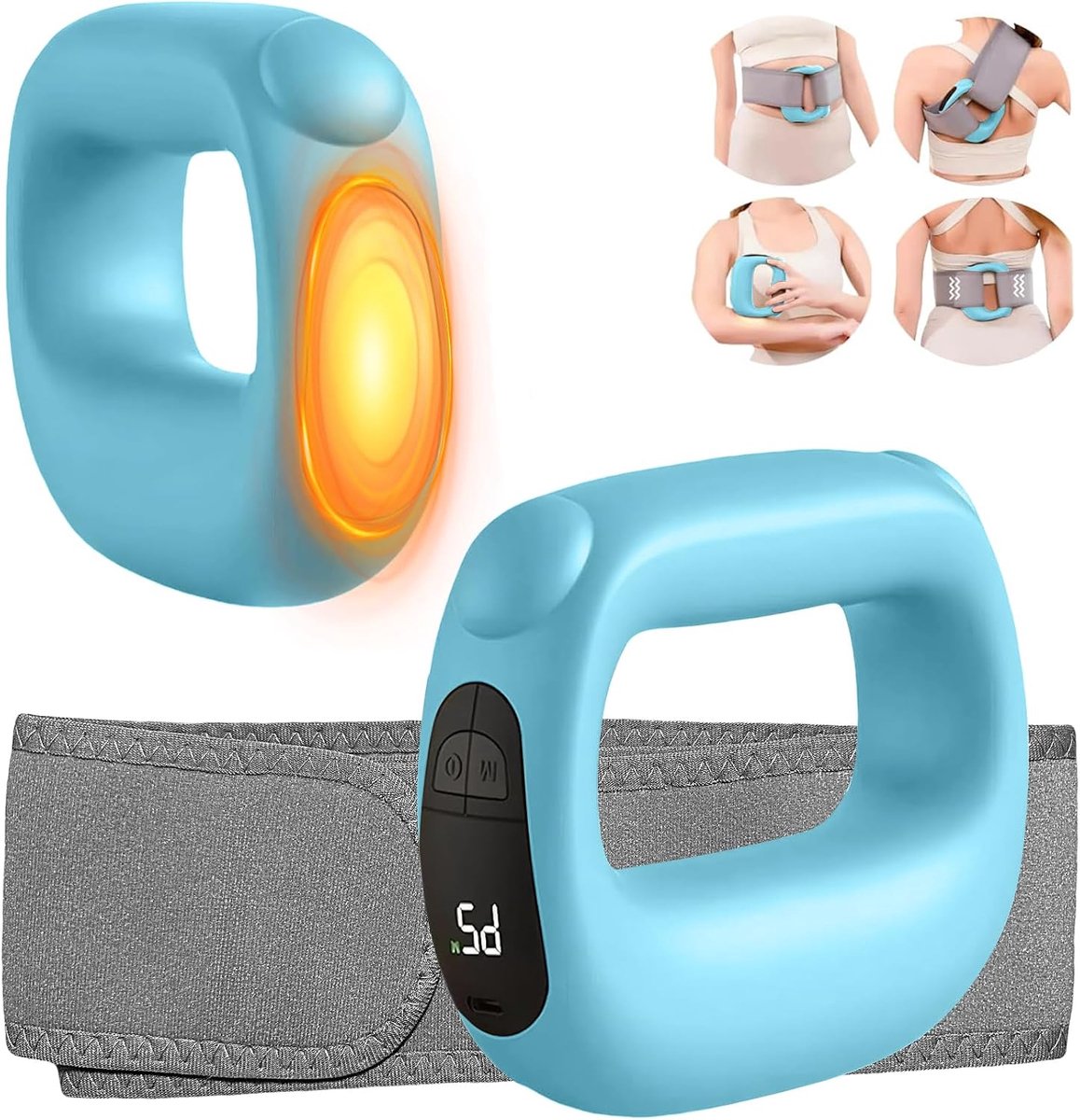 Diepweefselpercussiemassagepistool: met warmtefunctie, instelbare intensiteit en snelheid, superstil, oplaadbaar via USB-C, draagbaar, pijnverlichting voor sporters en iedereen, ideaal cadeau (blauw)