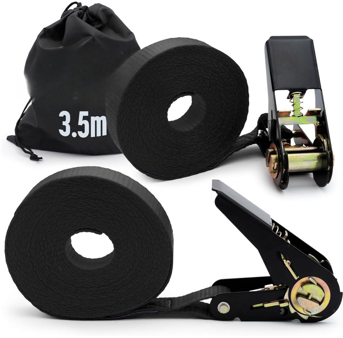JCP® Spanbanden met Ratel - Spanbanden met Ratel Zelfoprollend - Spanbanden - Zwart - 24cm x 16cm x 5cm