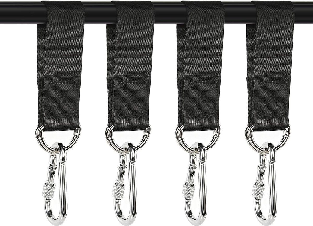 Hangmat Bevestiging - Schommel Set - Ontspannen in Tuin - Sterk Nylon Materiaal - 4 Stuks - Zwart