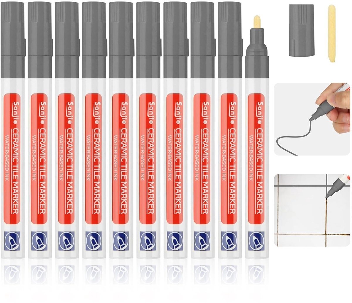 Voegenstift - Grijs - - Acryl Voegenmarker met Vervangende Tips - Voor Tegelreparatie