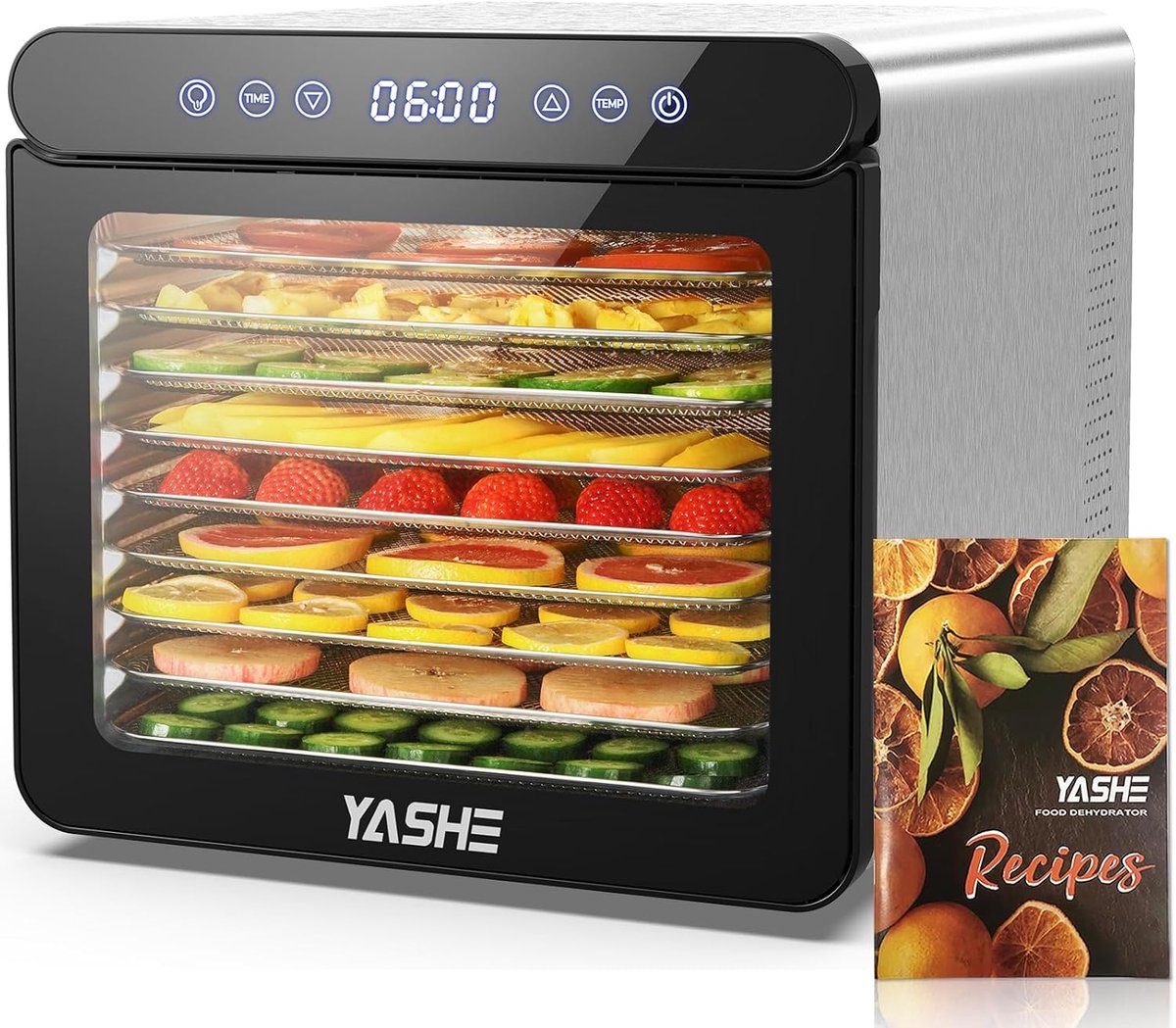 SnelShoppen - RVS Voedsel Drogen met Digitale Besturing, 9 Lades, Temperatuur tot 75°C, Timer tot 48 Uur, 800W, Ideaal voor Fruit, Groenten, Kruiden e