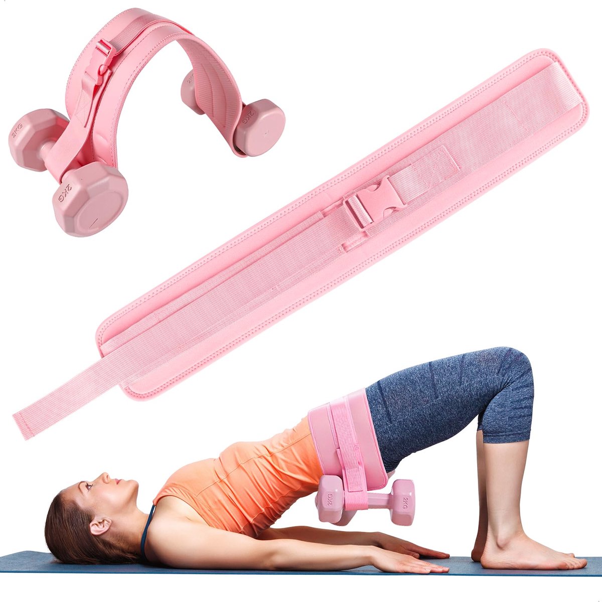 Hip Thrust Gurt voor Hantels, Verstelbare Gewichtsgordel voor Heupoefeningen, Roze