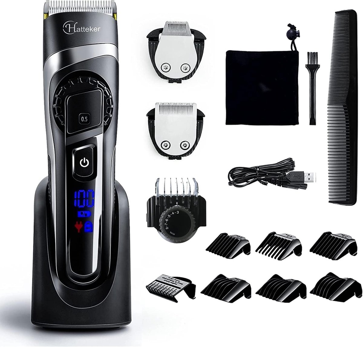 Professionele Baardtrimmer - Zwart - 1 stuk - Oplaadbare 3-in-1 Tondeuse met Multifunctionele Opzetstukken - Voor Heren