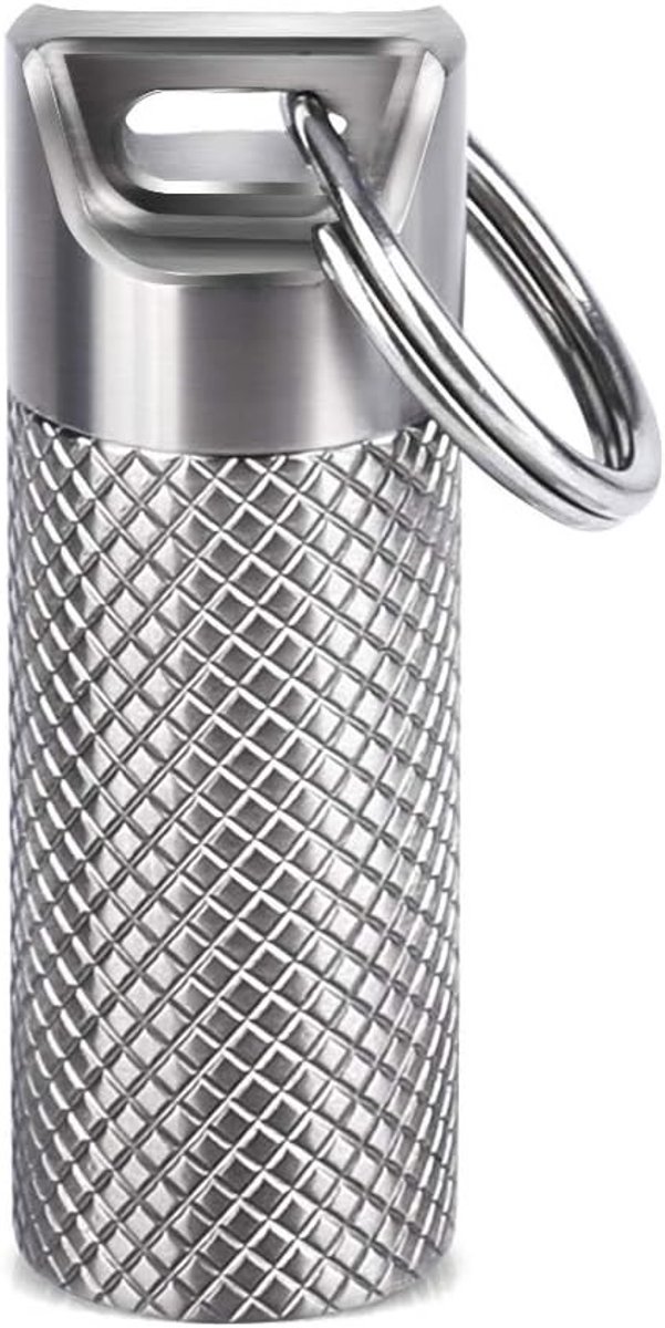 Compacte Waterdichte Pillendoos van Titanium met Sleutelhanger - Ideaal voor Reizen en Organisatie