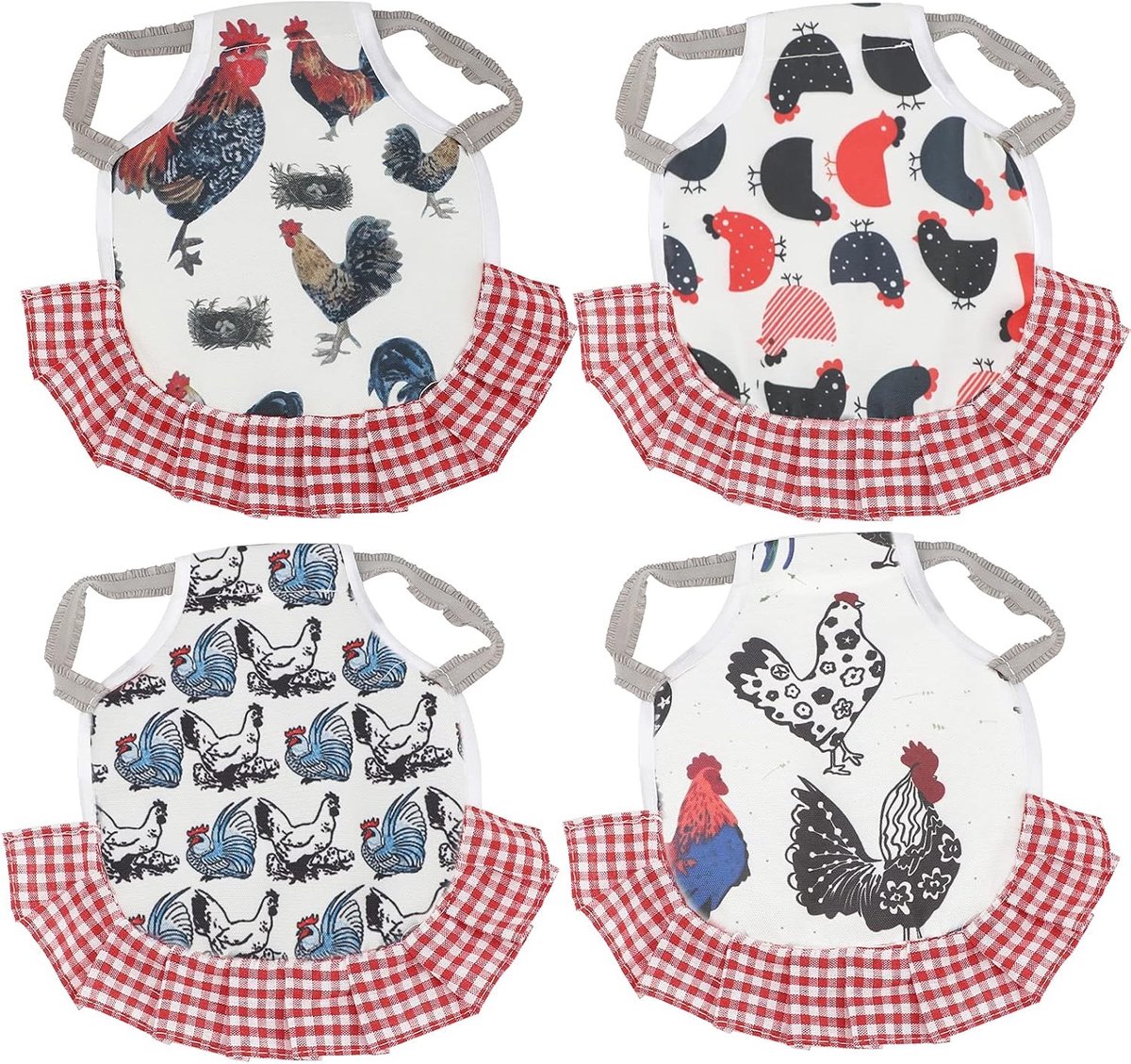 Set van 4 Standaard Kippen Schorten met Elastische Bandjes voor Bescherming van de Rug en Vleugels, Ideaal voor Verzorging en Kippenbenodigdheden