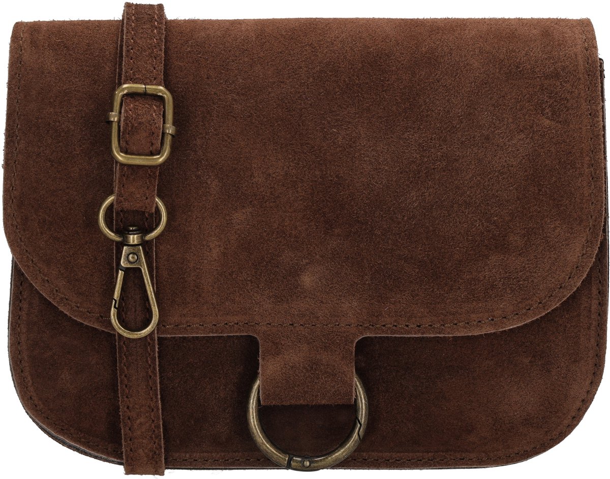 Charm London Vittoria Crossbodytas - Suede - Damestas - Schoudertas - Verstelbare Schouderband - Afneembare Schouderband - Compact - Leren Dames Tas - Cognac