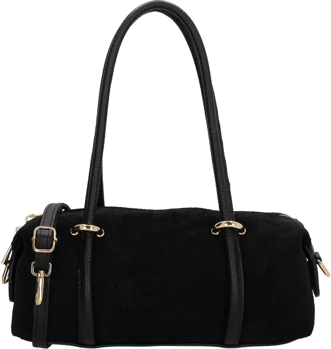 Charm London Vittoria Schoudertas - Suede - Damestas - Handtas - Ritsvak - Verstelbare Schouderband - Afneembare Schouderband - Leren Dames Tas - Zwart