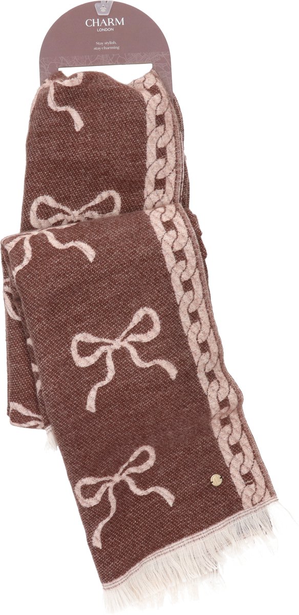 Charm London Winter Must Haves Sjaal - Onesize - Bordeaux - Beige Strikken Print - Warme Wintersjaal - Dames - Bordeaux rood