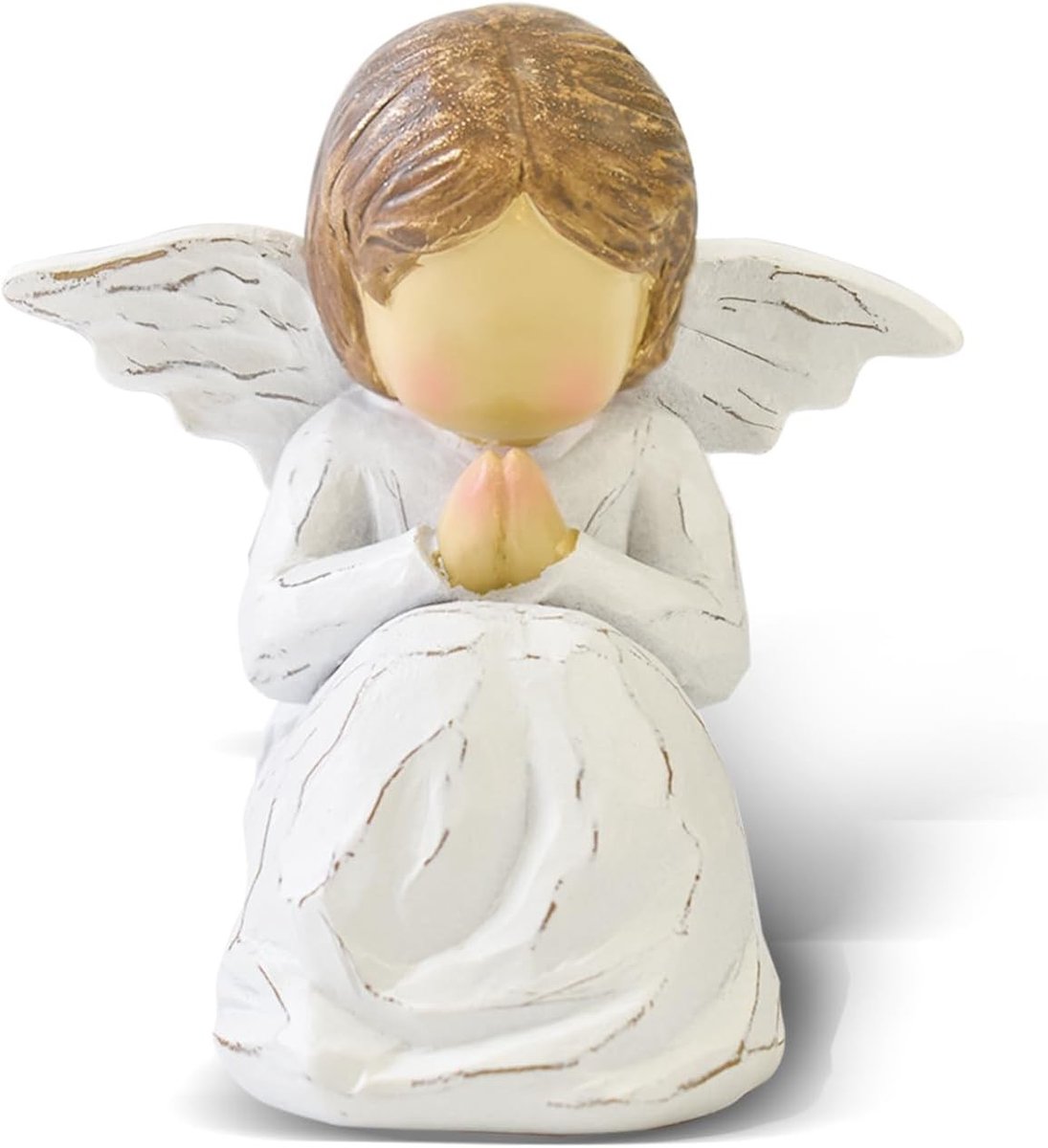 Engelbeeld - Bid - 18 x 6 cm - Handbeschilderd Hars - Voor Decoratie en Cadeau