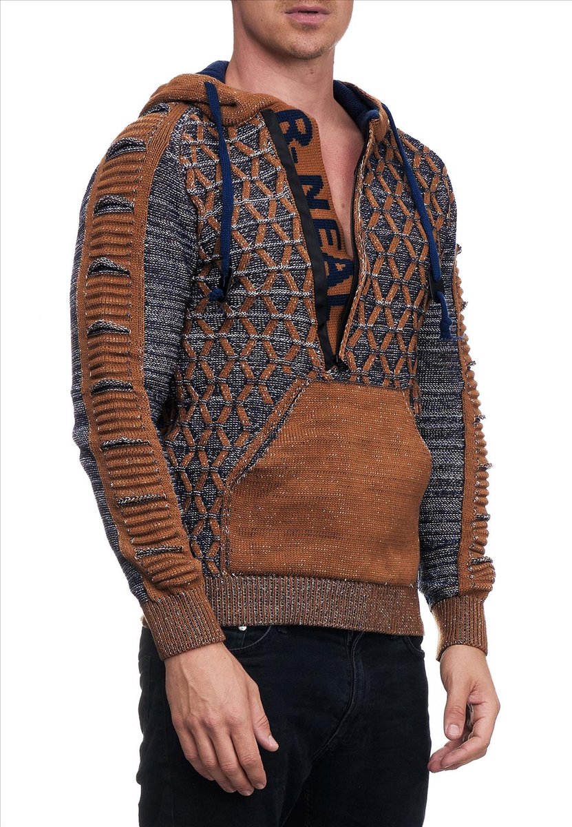 Rusty Neal - Heren Trui - Camel Petrol - Hoodie - Italianstyle
