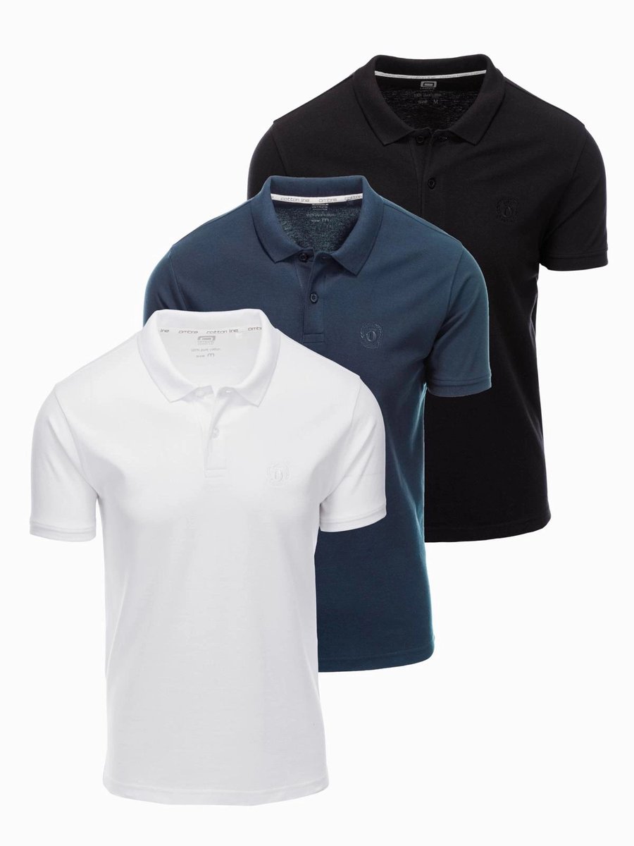 Italian Style - Heren Poloshirts - Zwart Blauw Wit - 3 stuks