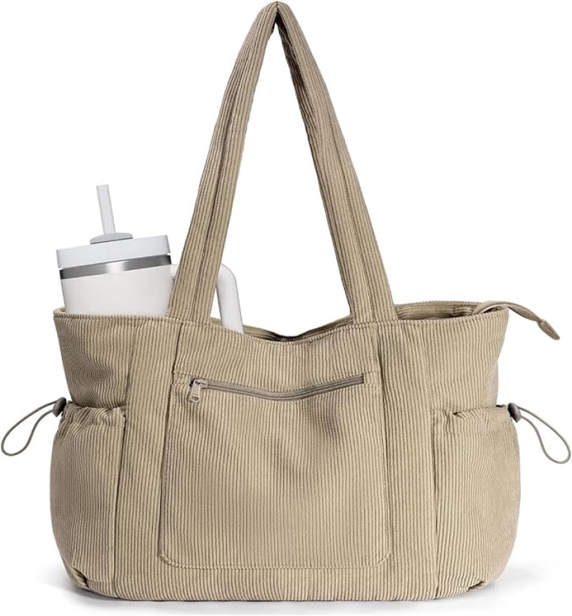 Cord Shopper tas voor dames, groot, met ritssluiting, werktas, tote bag met 15,6 inch laptopvak, grote handtassen voor school, universiteit, college, kantoor, dagelijks, reizen