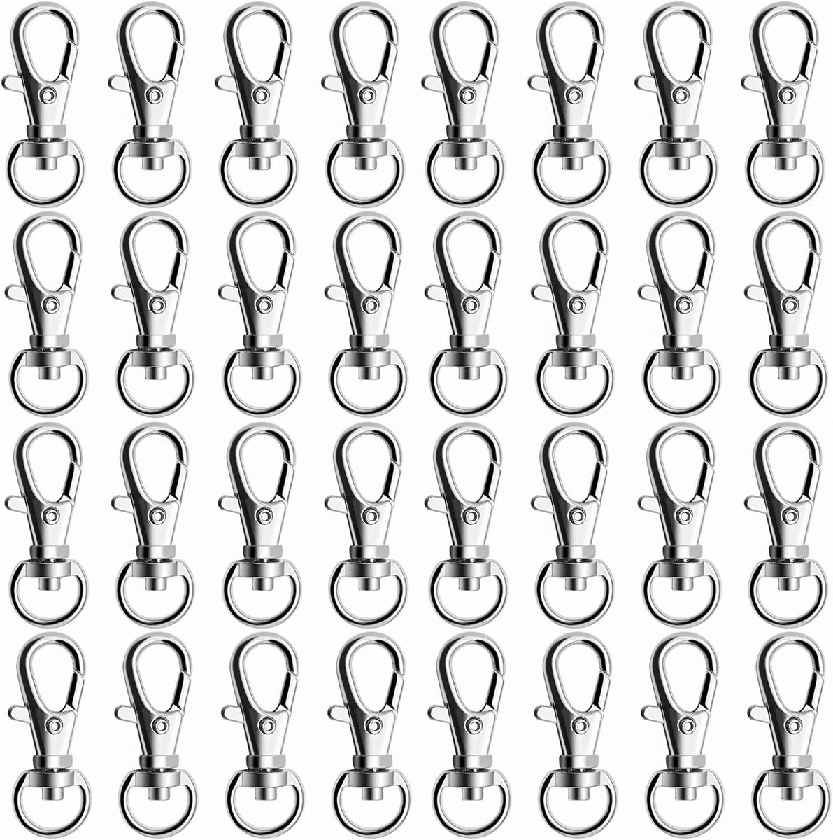 Zwenkhaak Carabiner Clips (100 Stuks) - Zilver, Kreeftsluiting, Lanyard Clips, Sleutelhangers voor Handwerk en Sieraden Maken