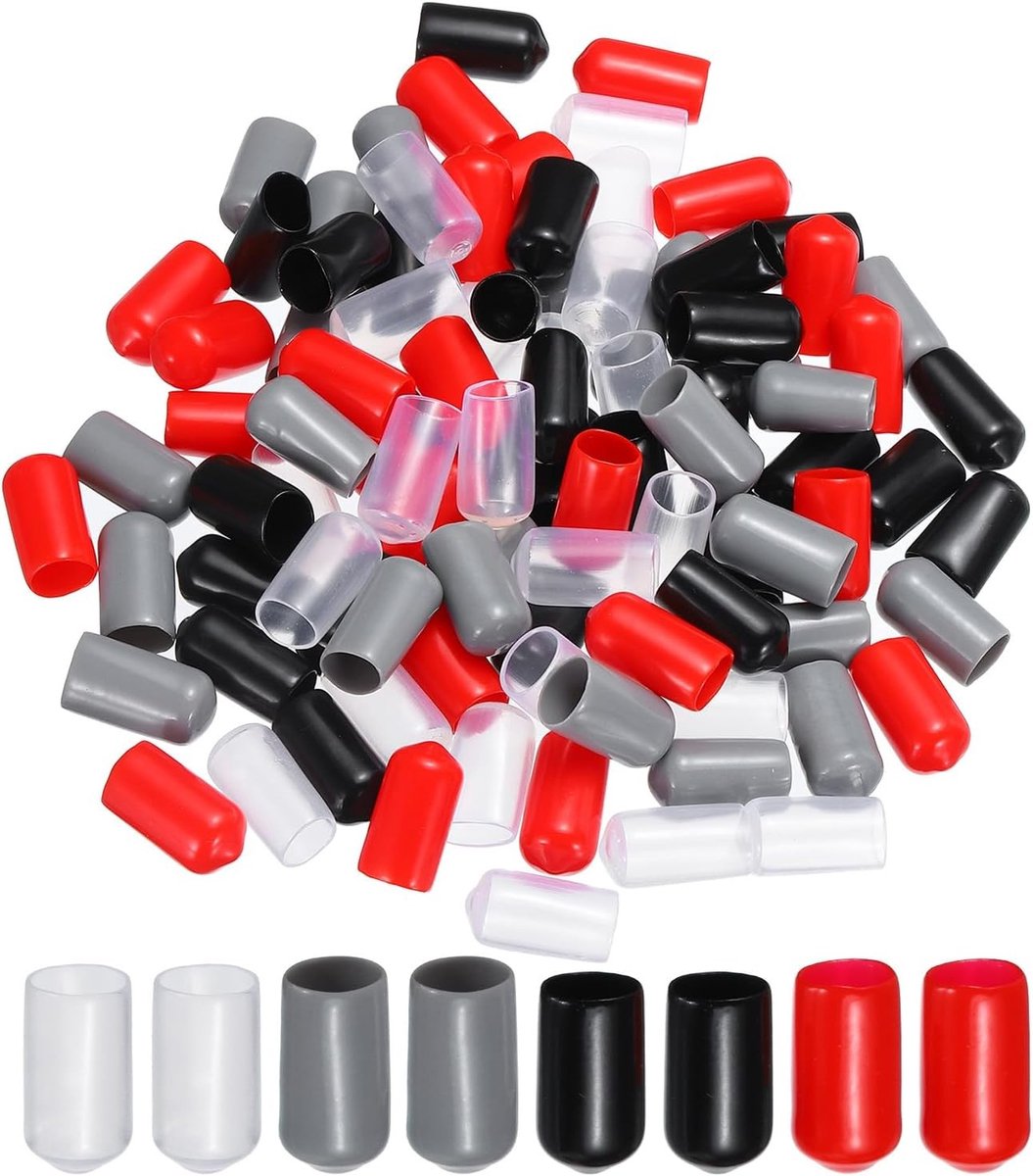 Rubberen eindkappen 100 mm (3/8") voor schroefdraad - Bescherming voor PVC en vinyl buizen, zwart, rood, grijs, helder