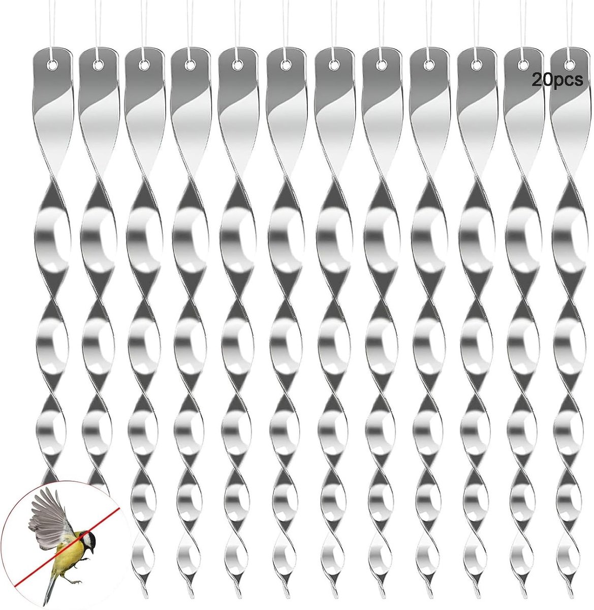 Set van 20 Reflecterende Vogelverschrikker Windspiralen voor Balkon, Vogels Afschrikken en Pigeon Bescherming