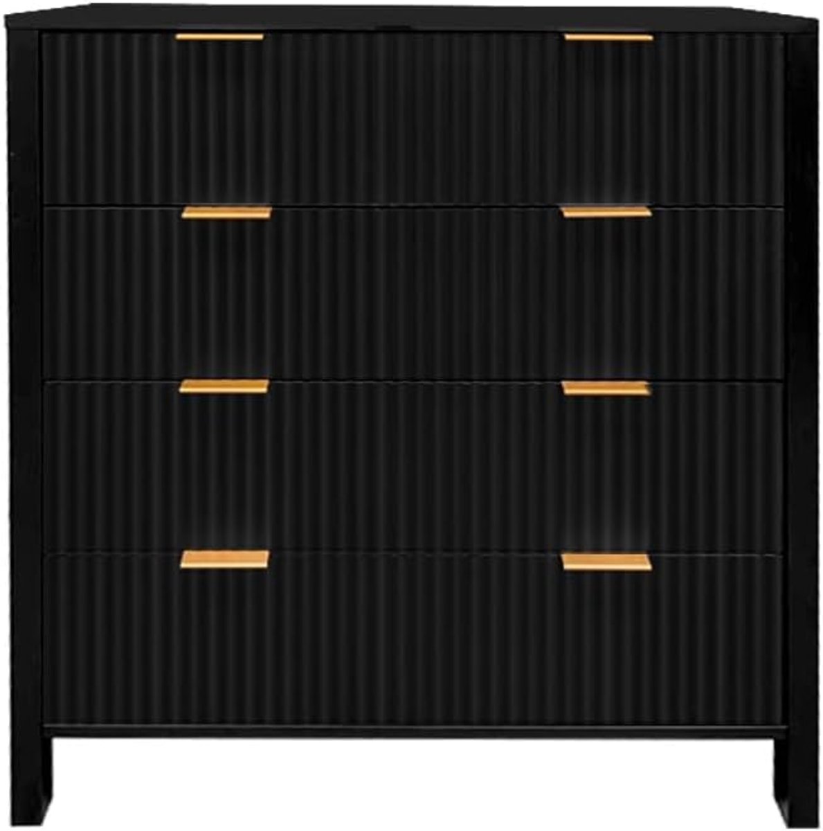 Moderne ladekast met 4 laden en gegroefde panelen, elegante houten kast, anti-kantelmechanisme – Opbergmeubel voor slaapkamer, woonkamer of hal – Zwart