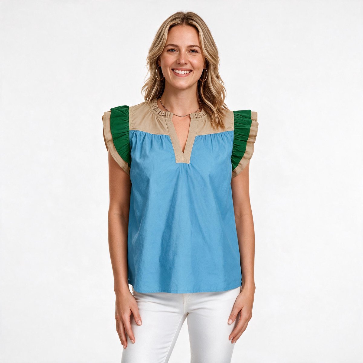 Imily Bela Dames Blouse met Contrasterende Volantmouwen