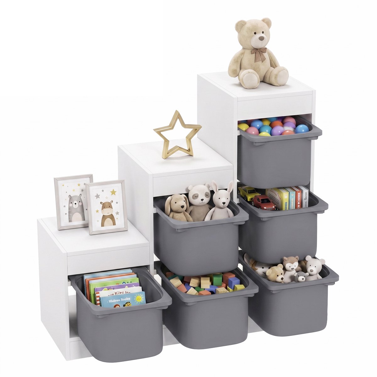 AIYAPLAY Kinder opbergrek - Spaanplaat - 96x38,5x90cm - Grijs