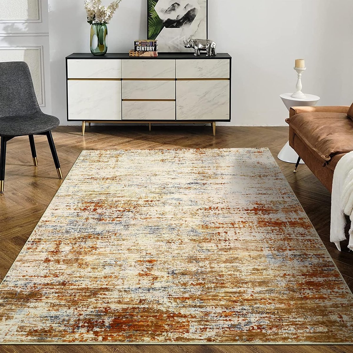 Vloerkleed Abstract Oranje 160x230 cm Fluweel Pearl Velvet TPR Opvouwbaar