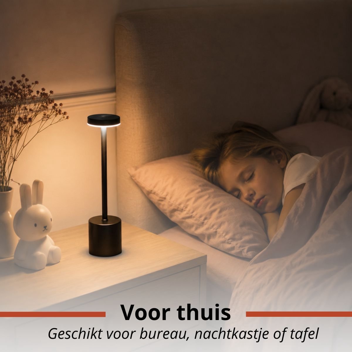 Grundig Tafellamp LED Draadloos - Nachtlamp met 3 Lichtmodi en Dimbare Touchbediening - LED Lamp met USB-C Opladen en 1200mAh Batterij - Zwart - 8 x 8 x 34,3 cm