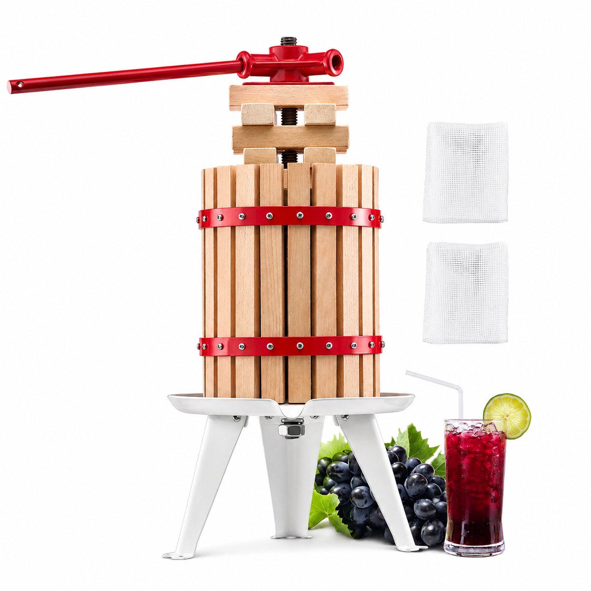 DPLUNIQ Fruitpers - Juicer - Handmatig - Sap & Wijn - 6L - Krachtig - Veelzijdig - 57,5x29cm - Voedselveilig - Massief Hout