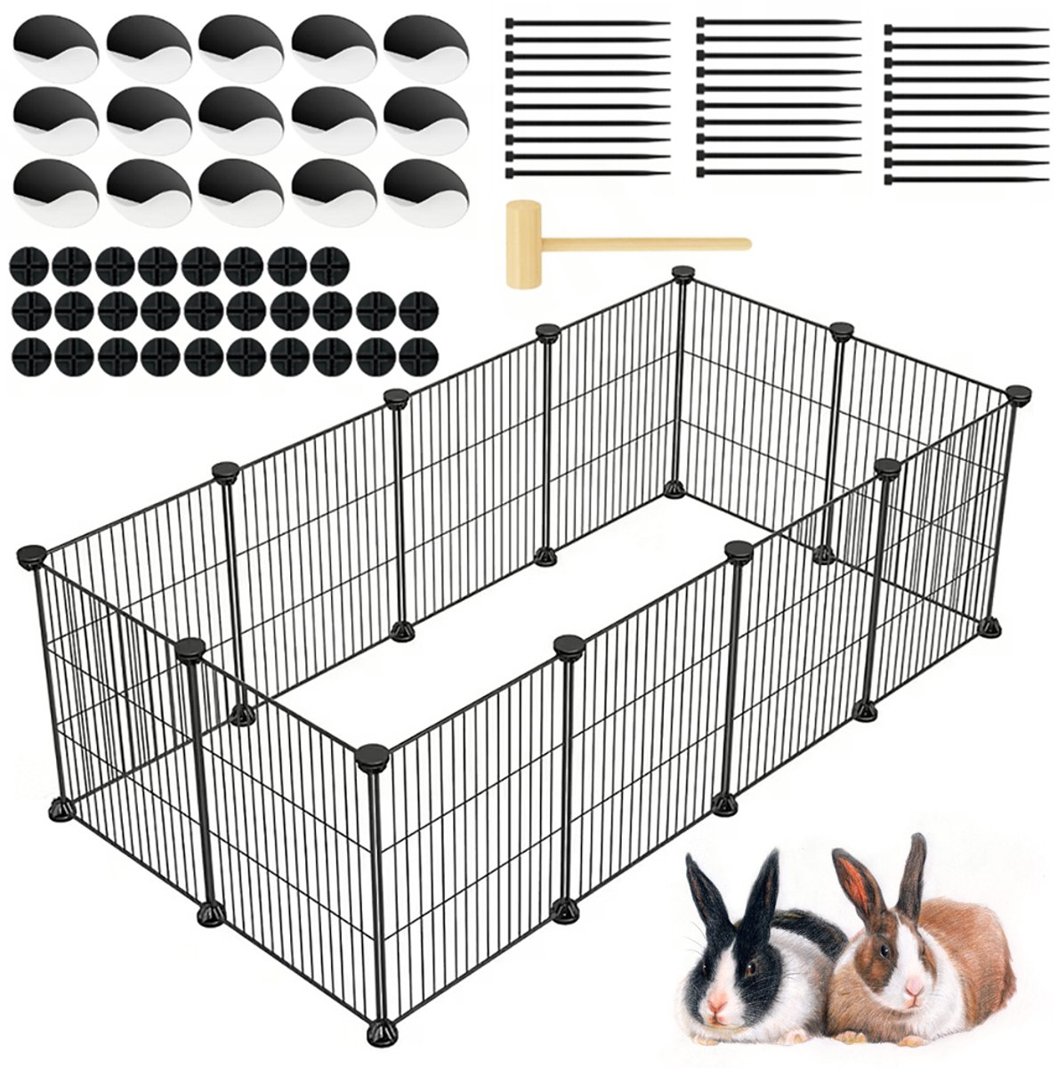 Dierenverblijf - Binnenkooi voor huisdieren - Modulaire kooi - Geschikt voor konijnen, kleine dieren, cavia's en puppy's - 30*40 cm - 12 delen - Zwart