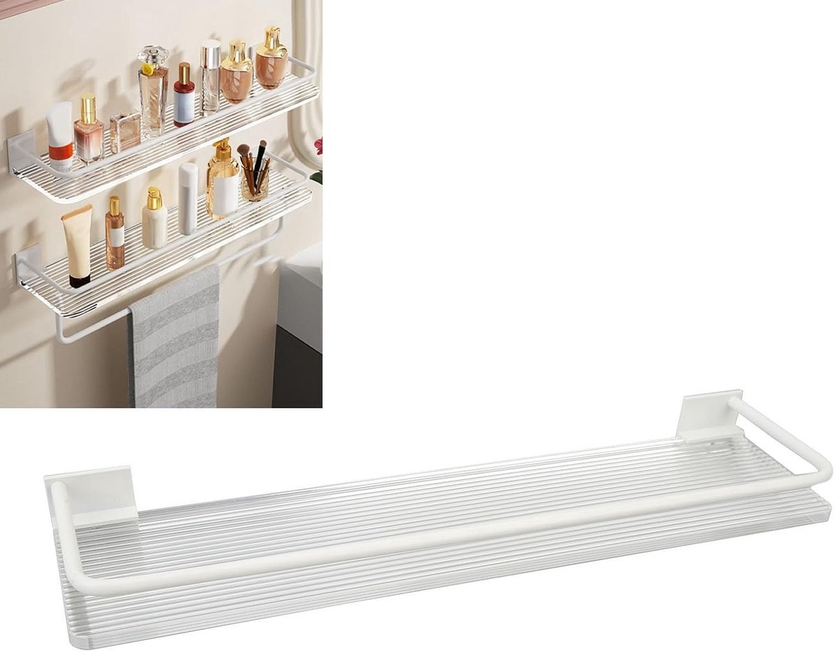Doucherek - 30 Cm - Wandrek - Badkamerrek - Doucherekje - Badkamer Accessoires - Zonder Boren - Wandrekje - Hangend Doucherek - Voor De Douche Opslag Organisatie - Voor Keuken Slaapkamer Woonkamer - Wit - 1 Stuk