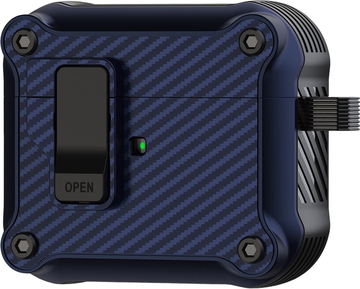 Mobigear Hoesje geschikt voor Apple AirPods Pro 1 Hardcase Hoesje | Mobigear Racing Clip - Blauw