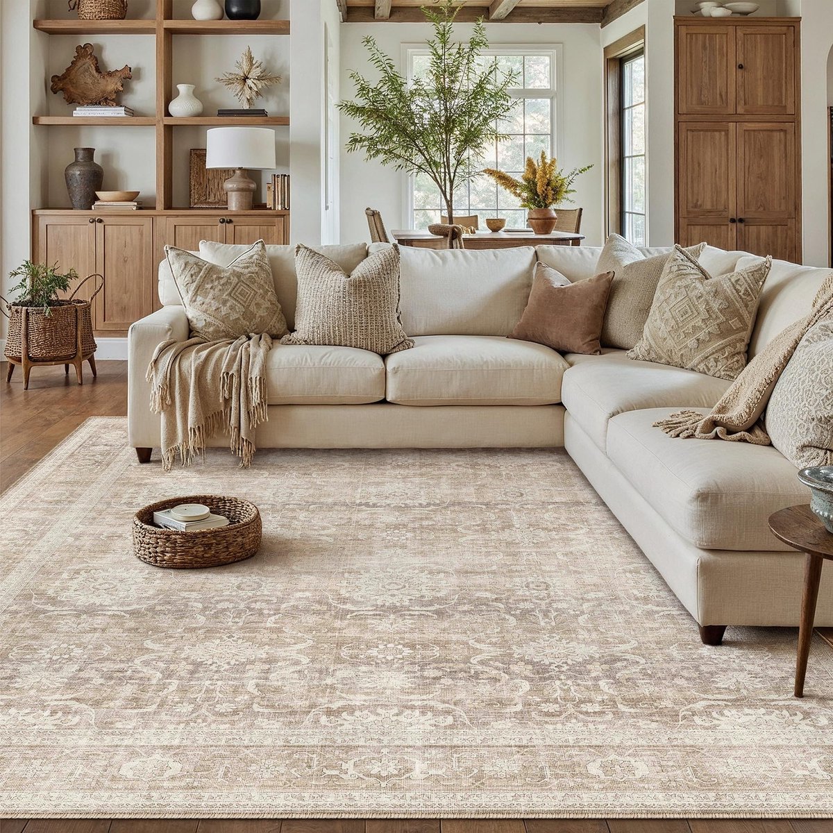 Famanu – Woonkamer tapijt van 200x300 cm in beige, ideaal voor het creëren van een gezellige sfeer in huis