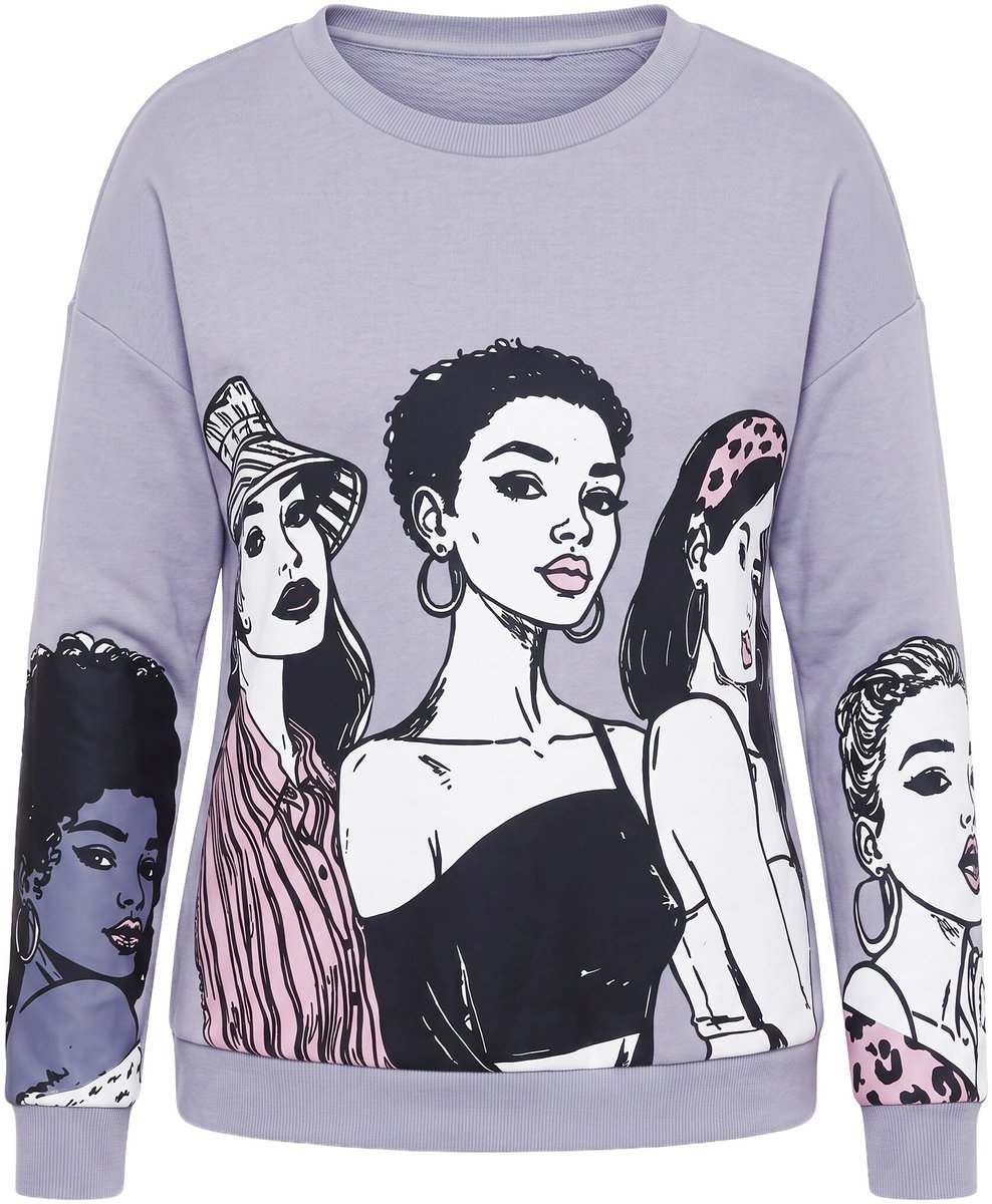 MIAMODA - Dames - Sweatshirt boxy fit vrouwenprint lange mouwen - Loodgrijs - Maat 46