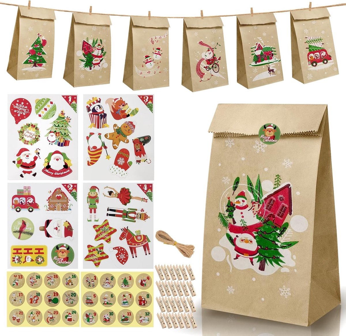 Vulbare Adventskalender - Bruin - 24 Papieren Tassen - DIY Kerstkalender met Creatieve Elementen - Voor Gezinnen