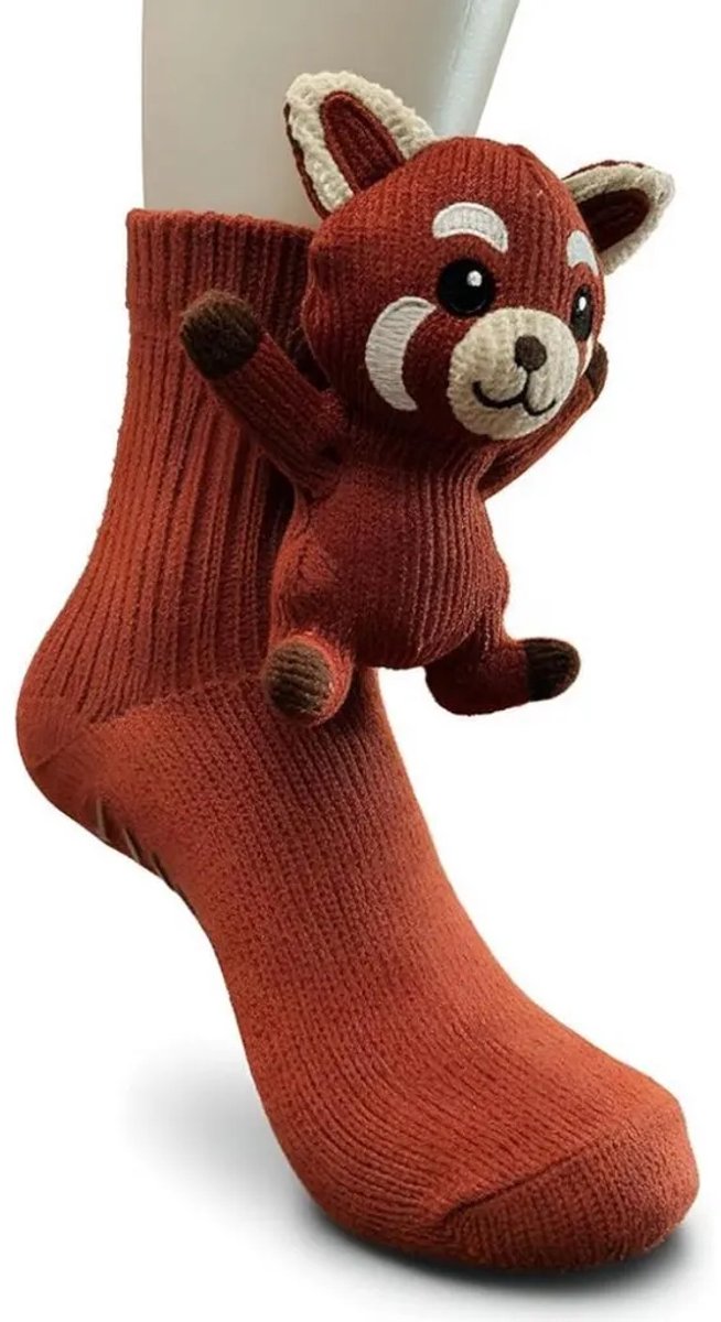 Casalora – Sokken Dames – 3D Dieren Sokken – Gebreide Vos Sokken – Warme Wintersokken – Eén Maat – Casual Katoenen Sokken