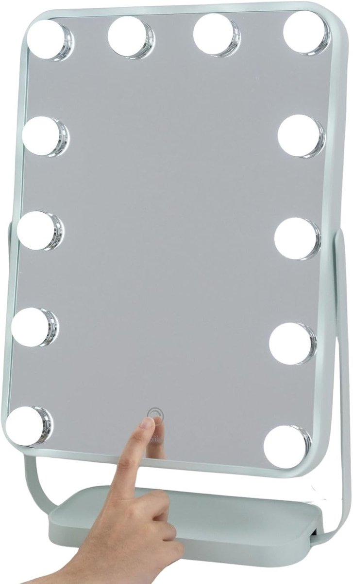 Holywood spiegel met verlichting - Hollywood Spiegel met Verlichting - Pastel Groen - 47,5 x 31 cm - Dimbaar Ledlicht - Voor Make-up en Verzorging