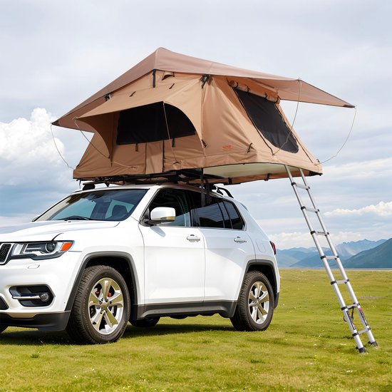 VEVOR Daktent met Harde Schaal, Autotent voor 2-3 Personen, Opvouwbare Daktent met Harde Schaal, Verstelbare Telescopische Laadtrap en Matras, Waterdicht en UV-Beschermend voor Jeep, SUV, Bestelwagen en Pick-Up van Vevor — afbeelding 2