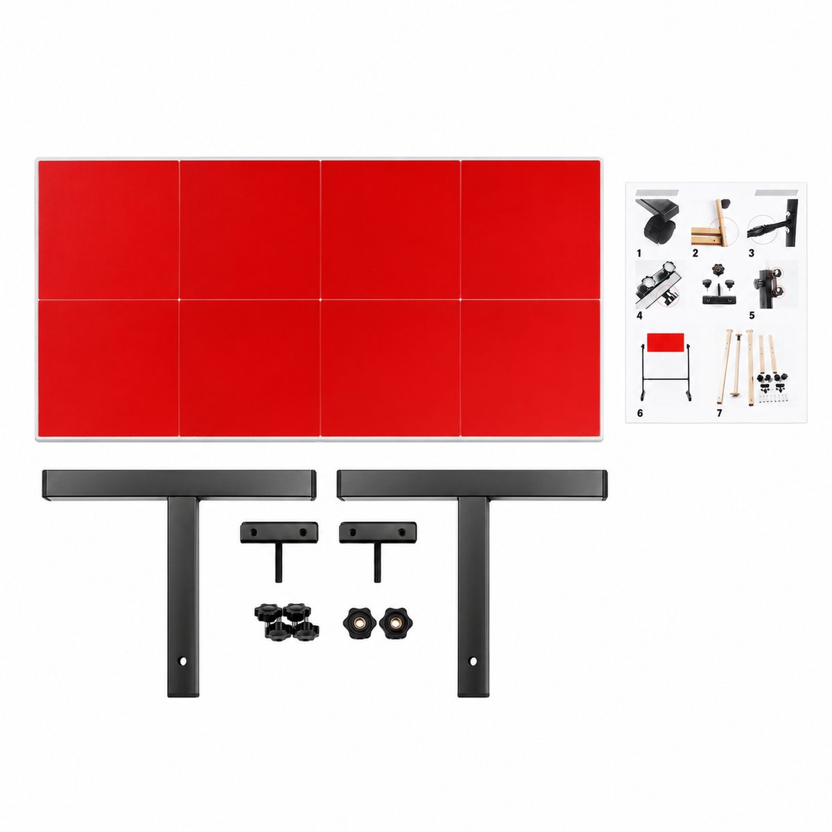 DPLUNIQ Tafeltennis - Rebounder - Pingpongtafel - Solo Training - Verstelbaar - 360° - 66,5x33,5x2cm - 8 Rubbers - Rood/Zwart