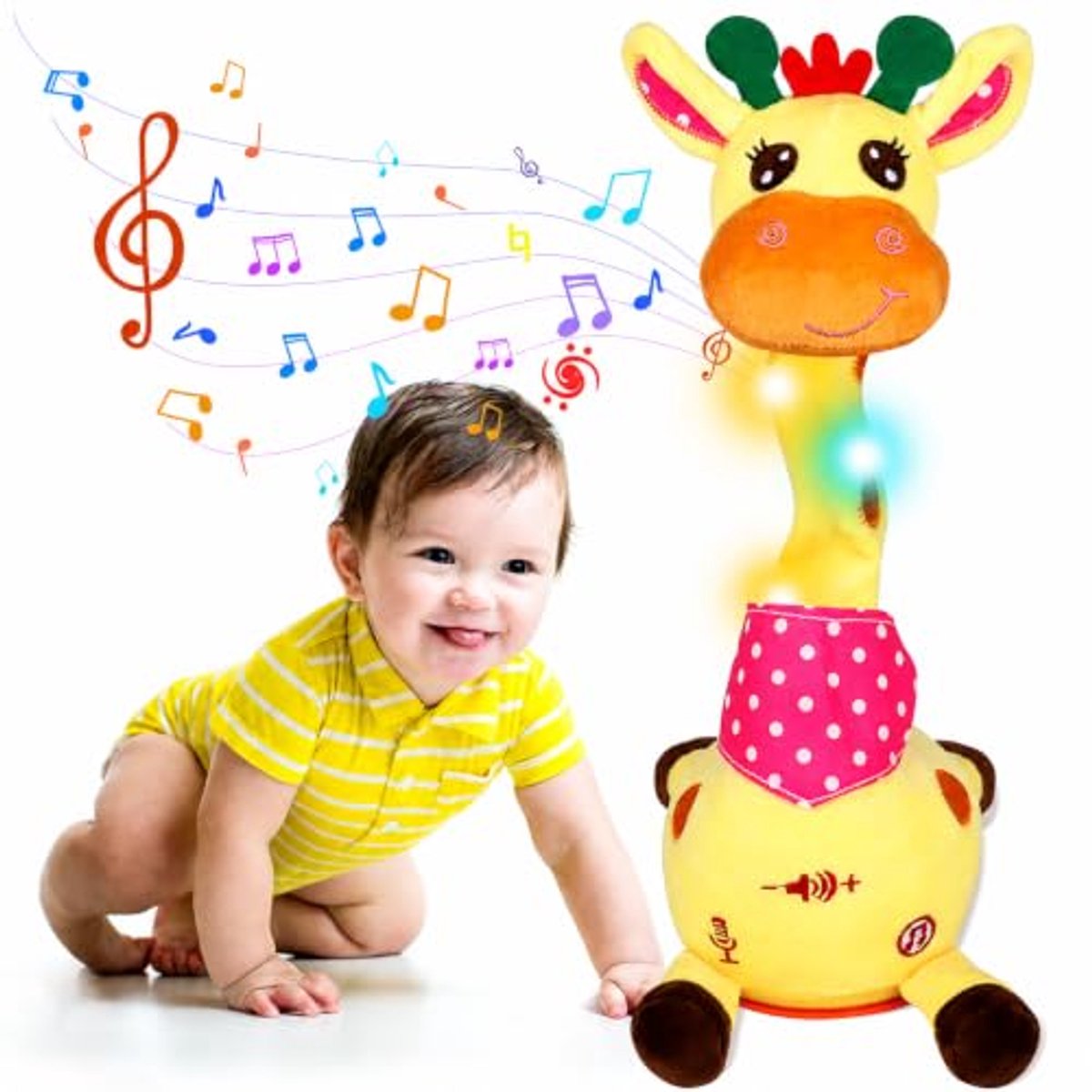Dansende giraffenspeelgoed voor baby's - Pratend en zingend pluche speelgoed met ledlampjes - Met audio-opnamefunctie en stemherhaling - Interactief speelgoed voor buikligging - Cadeau voor peuters en kinderen