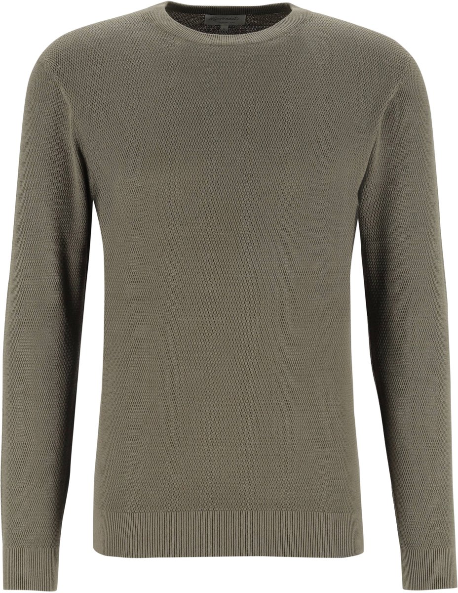 Michaelis heren trui katoenmengsel - slim fit trui met O-hals - donkergroen