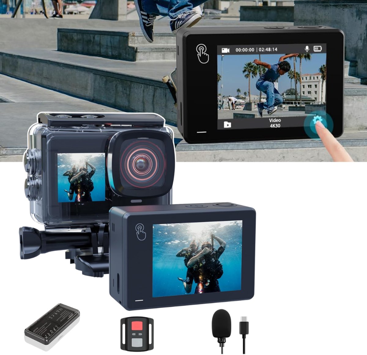 CRLYN® Actie Camera - Onderwater Camera - Avontuur Vastleggen - Zwart