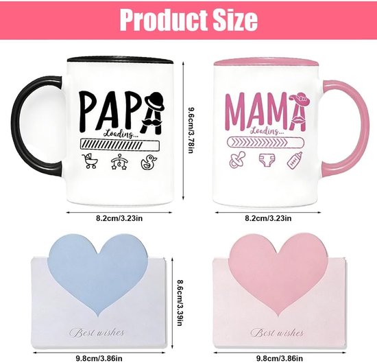 Mokkenset Mama Papa - Ouder Cadeau - Zwangerschap Aankondigen - Inclusief Wenskaarten - 350 ml - Zwart Roze — afbeelding 5