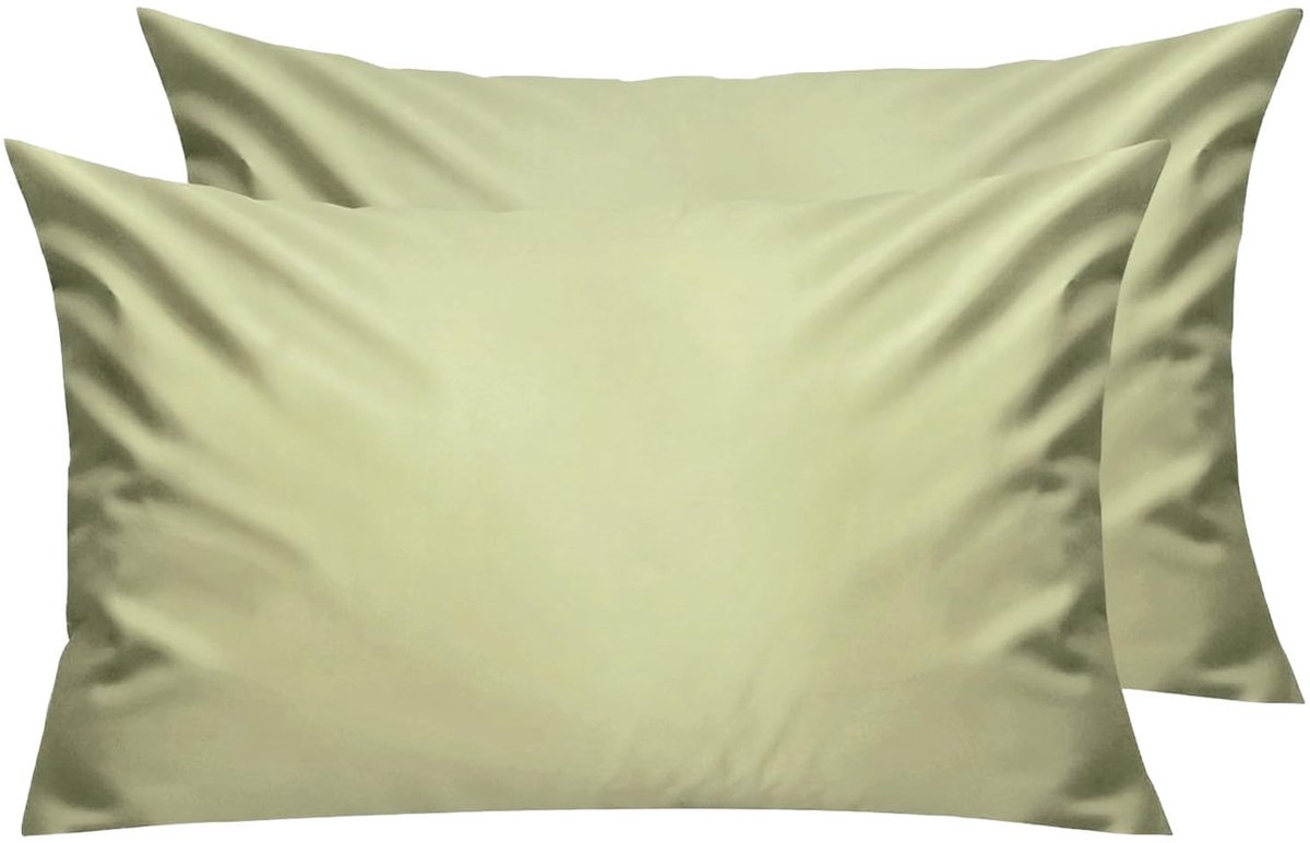 Famanu Kussenslopen set van 2, 300 draden, 100% katoen, ademend en zacht, 40 x 70 cm, lichtgrasgroen, perfect voor een frisse uitstraling