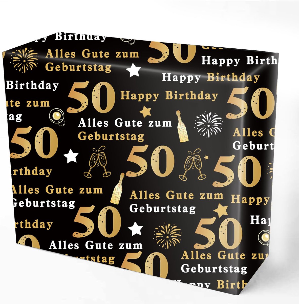 DazzJoy 5 vellen cadeaupapier voor 50e verjaardag, decoratie, 70 x 50 cm, zwart goud, cadeaupapier, cadeaupapier voor - ShopVlot