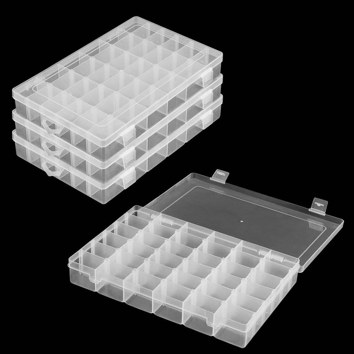 MANCHAP 4 stuks 36 roosters doorzichtige plastic opbergdoos met verstelbare compartimenten, 27 x 17 x 4 cm kralen - ShopVlot